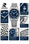 Men's Wristwatch Navy Blue Honeycomb Patterned Dial Silver Color Steel Case and Band Quartz Movement Calendar Analog Wristwatch - 6
