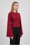 Women's red crew neck fitted waist spanish long sleeve blouse - 2