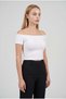 Women's white color boat neck body-fitted basic flexible crop blouse - 2