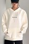 Women's White Spectacular Printed 3 Thread Threaded Hooded Oversize Sweatshirt Hoodie with Kangaroo Pocket - 3