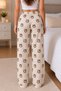 Women's Striped Panda Patterned Cotton Brown Ribbon Detail Thick Single Bottom Pajamas - 4