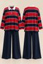 Lora Polo Collar Striped Oversize Two-Piece Set Red Blue - 3