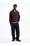 Regular Fit High Collar Half Zipper Brown Sweatshirt