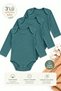Girl's and Boy's Baby Green Colored 3-Piece Set Cotton Seasonal Long Sleeve Bodysuit with Snap Fasteners