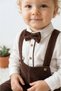 Baby Boy 100% Cotton Premium Velvet Jumpsuit & Shirt Bow Tie Two-Piece Set - 4