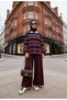 Lora Polo Collar Striped Oversize Two-Piece Set Claret Red - 2