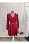 Women's long sleeve double breasted collar chain detailed short janjan crepe dress - 4
