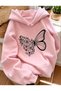 Fashionable Butterfly and Flower Printed Hooded 3-Thread Sweatshirt