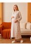 New Season Beige Shawl Collar Patterned 100% Cotton Winter Long Sleeve Full Length Special Design Maternity Pajamas Nightgown Set - 2