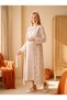 New Season Beige Shawl Collar Patterned 100% Cotton Winter Long Sleeve Full Length Special Design Maternity Pajamas Nightgown Set - 6