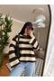 Women's Brown Striped Casual and Stylish Oversize Very Comfortable Blouse - 5