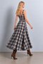 Navy Blue Brown White Plaid Patterned Pocket Detailed Square Collar Cotton A-Line Dress - 7
