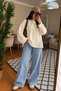 Women's Cream Lace Detail Casual and Comfortable Very Stylish Oversize Tunic Blouse - 6