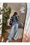 Women's Brown Striped Casual and Stylish Oversize Very Comfortable Blouse - 5