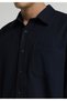 Regular Fit Shirt Neck Plain Men's Navy Blue Long Sleeve Shirt - 4