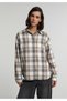 Regular Fit Shirt Neck Plaid Women's Beige Long Sleeve Shirt
