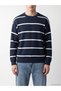 Xside Blue Knitwear Striped Crew Neck Men's Sweater - 5