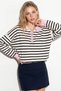 Striped Polo Neck Knitwear Women's Sweater with Zipper - 2