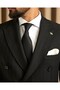 Slim Fit Double-Breasted Pointed Collar Flap Pocket Striped Men's Suit Black T20187-01 - 2