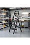 Quick Fold 3 Step Black Step Stool Ladder Non Slip Wide Pedals Flip Up Handrail Easy Storage for Home and Office - 2