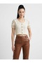 Women's Crochet Gold Buttoned Round Neck Seasonal Crop Blouse