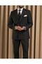 Slim Fit Double-Breasted Pointed Collar Flap Pocket Striped Men's Suit Black T20187-01