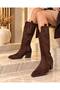 Women's Bitter Brown Suede Western Heeled Cowboy Boots - 3
