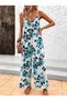 Women's Rope Strap Round Neck Pocket Detailed Loose Single Jersey Long Jumpsuit