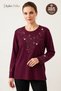 Women's Winter Heart Garden Pattern Embroidered Collar and Sleeves, Stoned Clover Fabric Mother Combed Cotton Blouse
