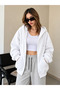 Women's Balloon Sleeve Cardigan with Hood, Full Zipper, Pockets, 100% Cotton, Winter - 3