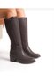 Women's Brown Buckle-Heeled Diving Fabric Boots - 2