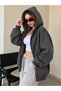 Women's Balloon Sleeve Cardigan with Hood, Full Zipper, Pockets, 100% Cotton, Winter - 2
