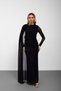 Black Gold Accessory Detailed Tulle Shawl Long Dress