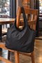 Women's Canvas Fabric Zippered Shoulder Bag Black - 5