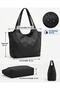 Women's Canvas Fabric Zippered Shoulder Bag Black - 3