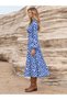 Drape Detailed Digital Printed Single Jersey Midi Dress Blue - 3