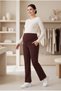 404 Coffee Color Autumn - Winter Adjustable High Waist Maternity Palazzo Sweatpants - Stretchy and Comfortable Maternity Wear - 4