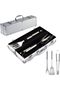 Stainless Steel BBQ Grill Tool Kit 3 PCS Set : Tong, Meat Fork, Spatula + Black Carrying Bag for Picnic Camping Travel Cooking Grilling with Aluminium Box