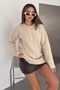 Women's Beige Knitted Crew Neck Oversize Long Sleeve Knitwear Sweater (Length 70 cm) - 5