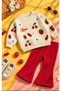 Girl's Embroidery Detailed Knitwear Sweater Spanish Leggings Top and Bottom Set - Cherry Pattern - 4