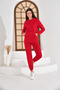 Red Two-Yarn Oversized Hooded Sweatshirt with Pockets - 2