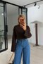 Wide Sleeve Brown Cotton Basic Tshirt