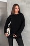 Women's Black Knitted Crew Neck Oversize Long Sleeve Knitwear Sweater (Length 70 cm) - 8