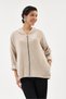 Women's Beige Italian Hooded Zippered Oversize Velvet Jacket Size 38 - 44