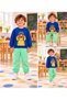 Suitable for Boys' Kindergarten & Nursery, Hello Teddy Bear Printed 2-Strap Cotton Top & Bottom Children's Set - 3