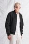 Men's Black College Collar Bomber Jacket with Pocket Detail on the Sleeves