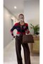 Kolre Brown Red Striped Polo Collar Cardigan - 4