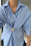 Blue Poplin Shirt with Gold Accessory Buttons - 2
