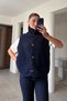Pocket Detailed Buttoned Vest-Navy Blue Dark Blue - 2