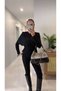 Galsy Black Buttoned Poncho Knitwear Double Set